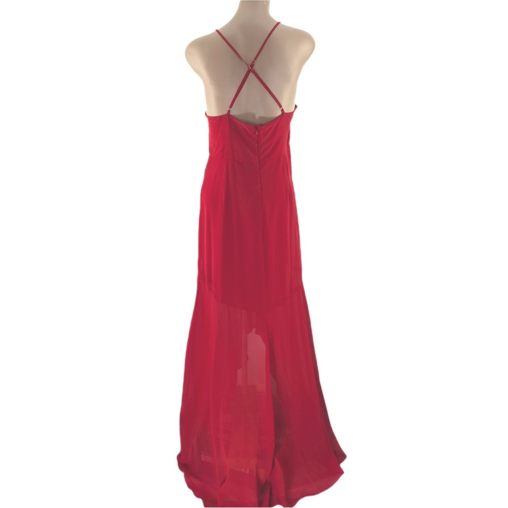 Lulus Maxi Dress Womens L Red Ruched High-Low Hem Square Neck Adjustable Straps‎ - Picture 3 of 16